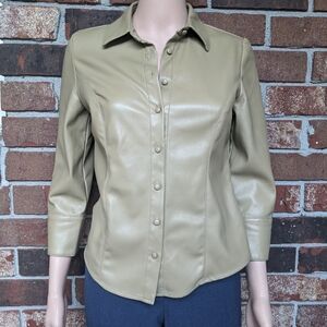Elie Tahari Faux Leather Button Down Shirt